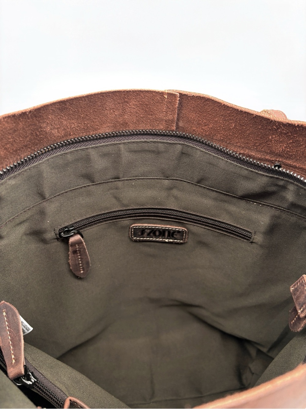 S-ZONE Brown Vintage Leather Work Tote Laptop Bag - Picture 14 of 16